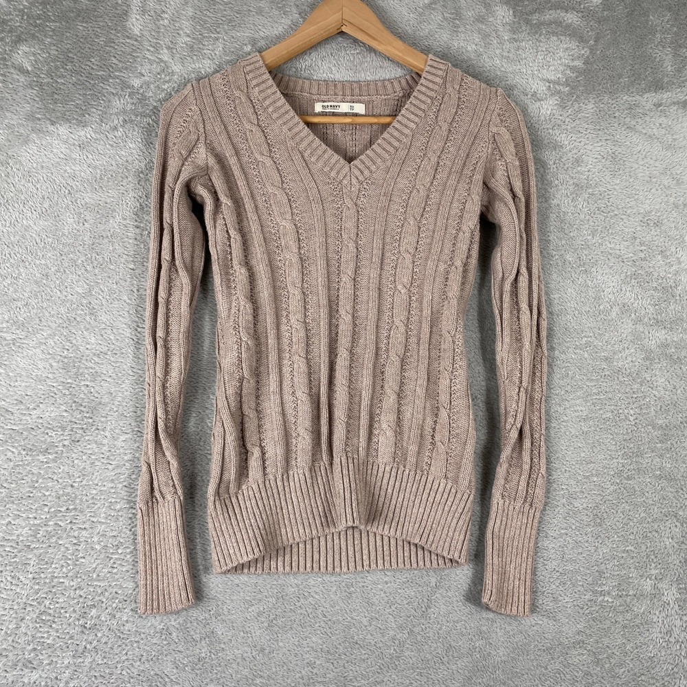 Old Navy Sweater Womens Extra Small XS Brown Cable Knit V Neck Y2K Bella Swan